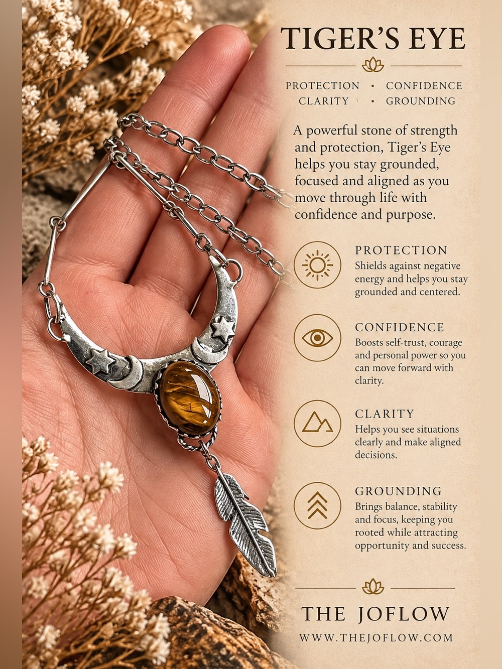 925 Tigers Eye Boho Feather Talisman Necklace